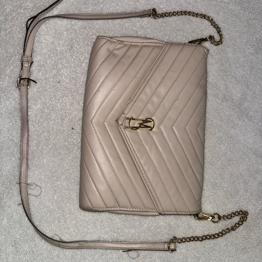 Steve Madden Cream Quilted Shoulder Bag with Gold Chain